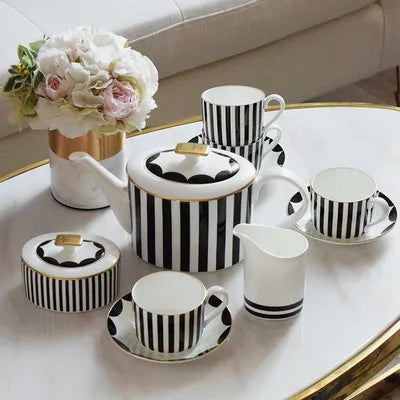 Elegant Ceramic Coffware Set with Mugs, Pot, and Tray for Weddings coffee tea sets gifting by julia m 11 Pieces Set