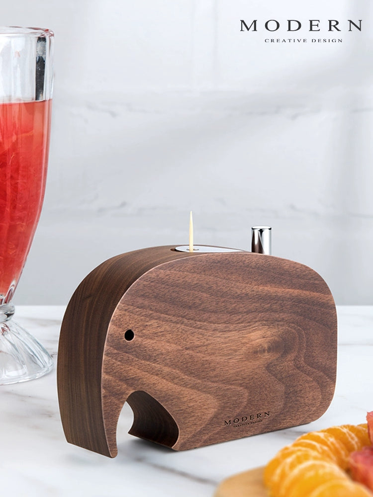 Walnut Elephant Toothpick Box - Modern Light Luxury Decor Solid Wood Elephant Toothpick Box gifting by julia m