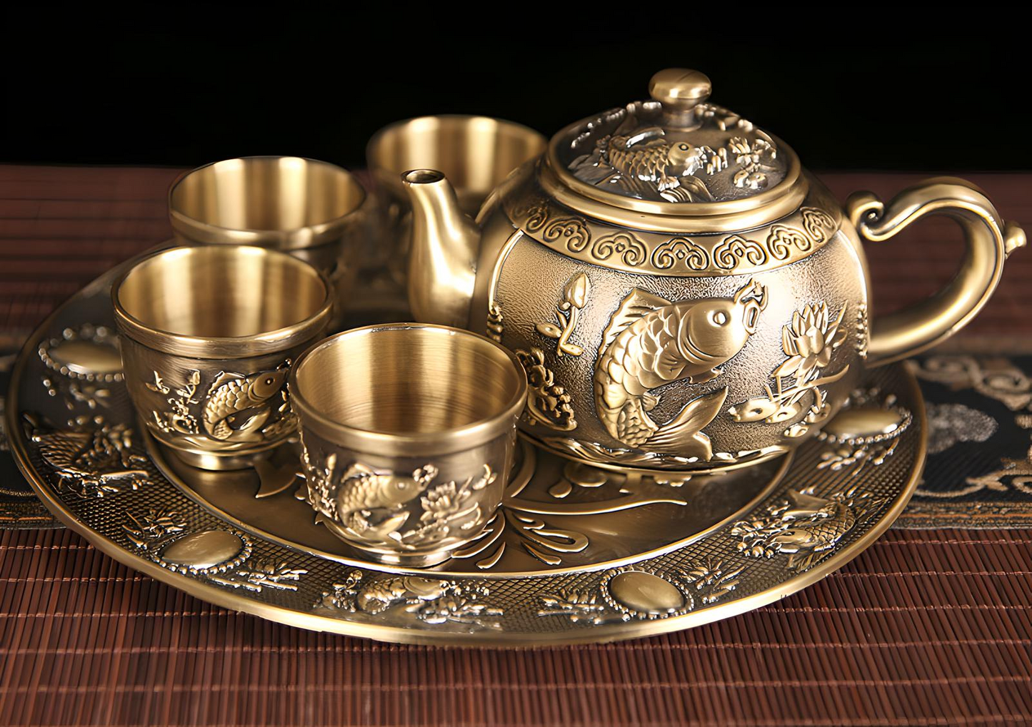 Vintage Bronze Kung Fu Tea Set with Gift Box Tray Coffee & tea sets gifting by julia m