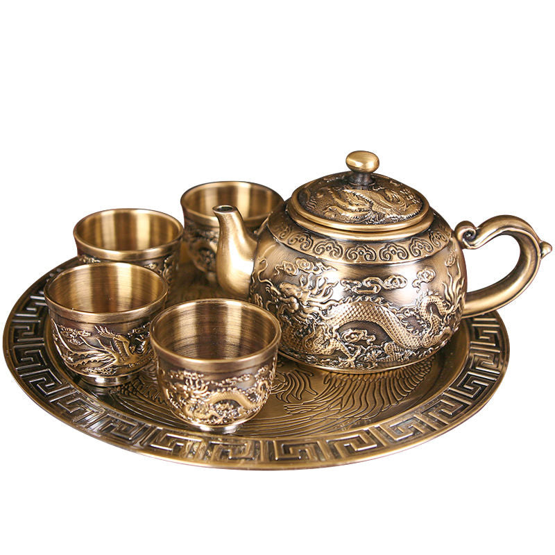 Vintage Bronze Kung Fu Tea Set with Gift Box Tray Coffee & tea sets gifting by julia m