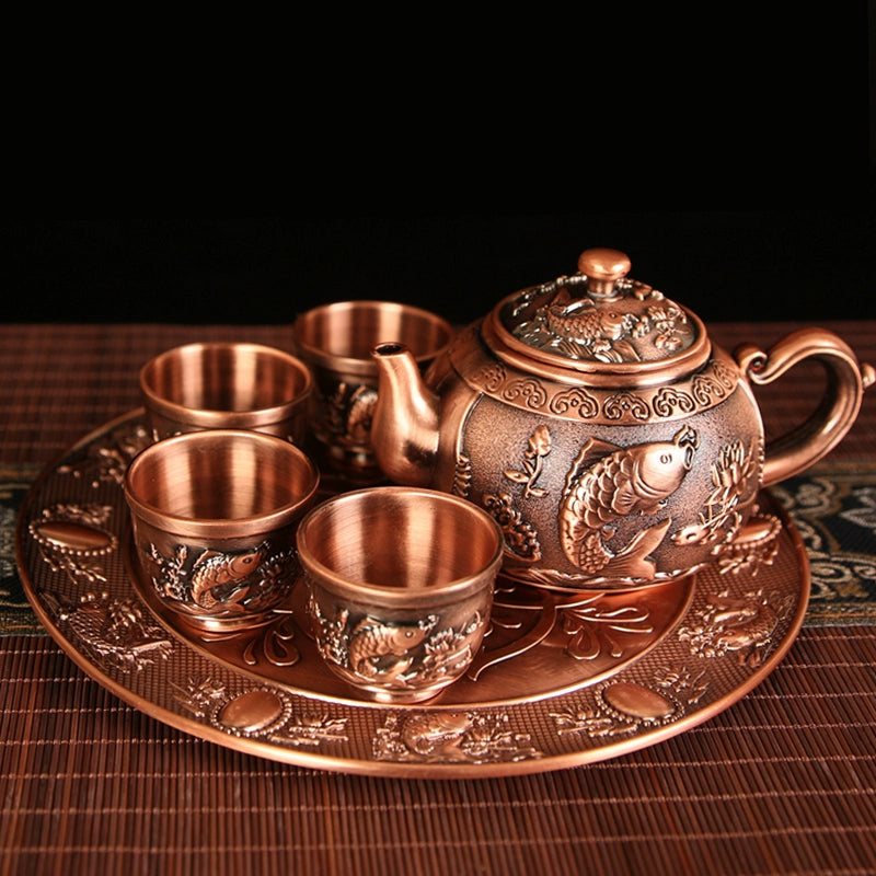 Vintage Bronze Kung Fu Tea Set with Gift Box Tray Coffee & tea sets gifting by julia m