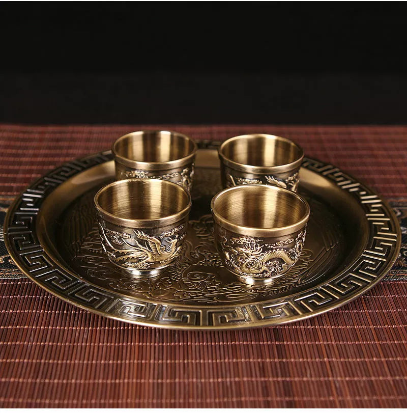 Vintage Bronze Kung Fu Tea Set with Gift Box Tray Coffee & tea sets gifting by julia m