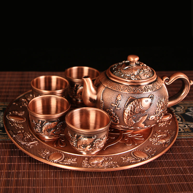 Vintage Bronze Kung Fu Tea Set with Gift Box Tray Coffee & tea sets gifting by julia m