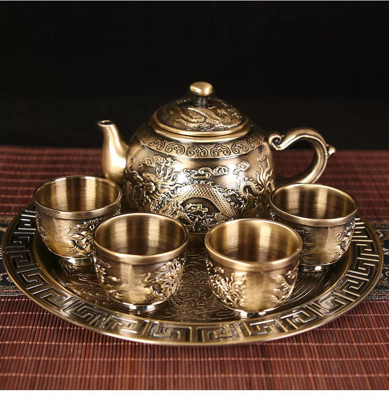 Vintage Bronze Kung Fu Tea Set with Gift Box Tray Coffee & tea sets gifting by julia m