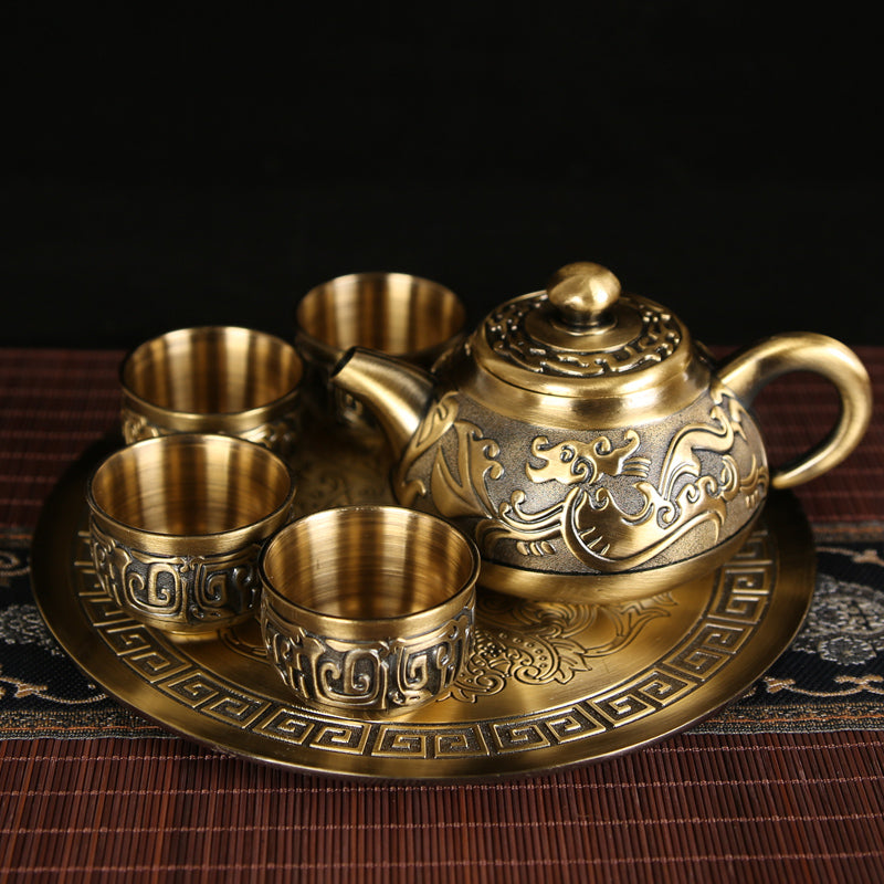 Vintage Bronze Kung Fu Tea Set with Gift Box Tray Coffee & tea sets gifting by julia m