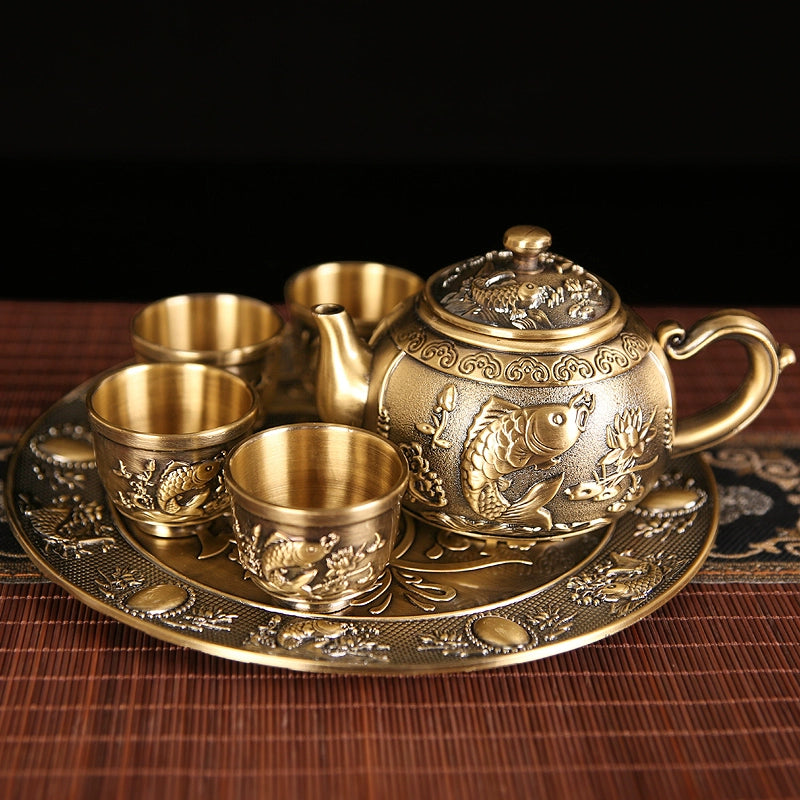 Vintage Bronze Kung Fu Tea Set with Gift Box Tray Coffee & tea sets gifting by julia m 6件 青铜款锦鲤茶具【大号推荐】(青铜款锦鲤茶具【大号推荐】)