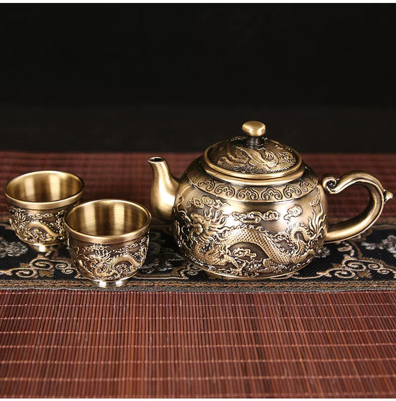 Vintage Bronze Kung Fu Tea Set with Gift Box Tray Coffee & tea sets gifting by julia m