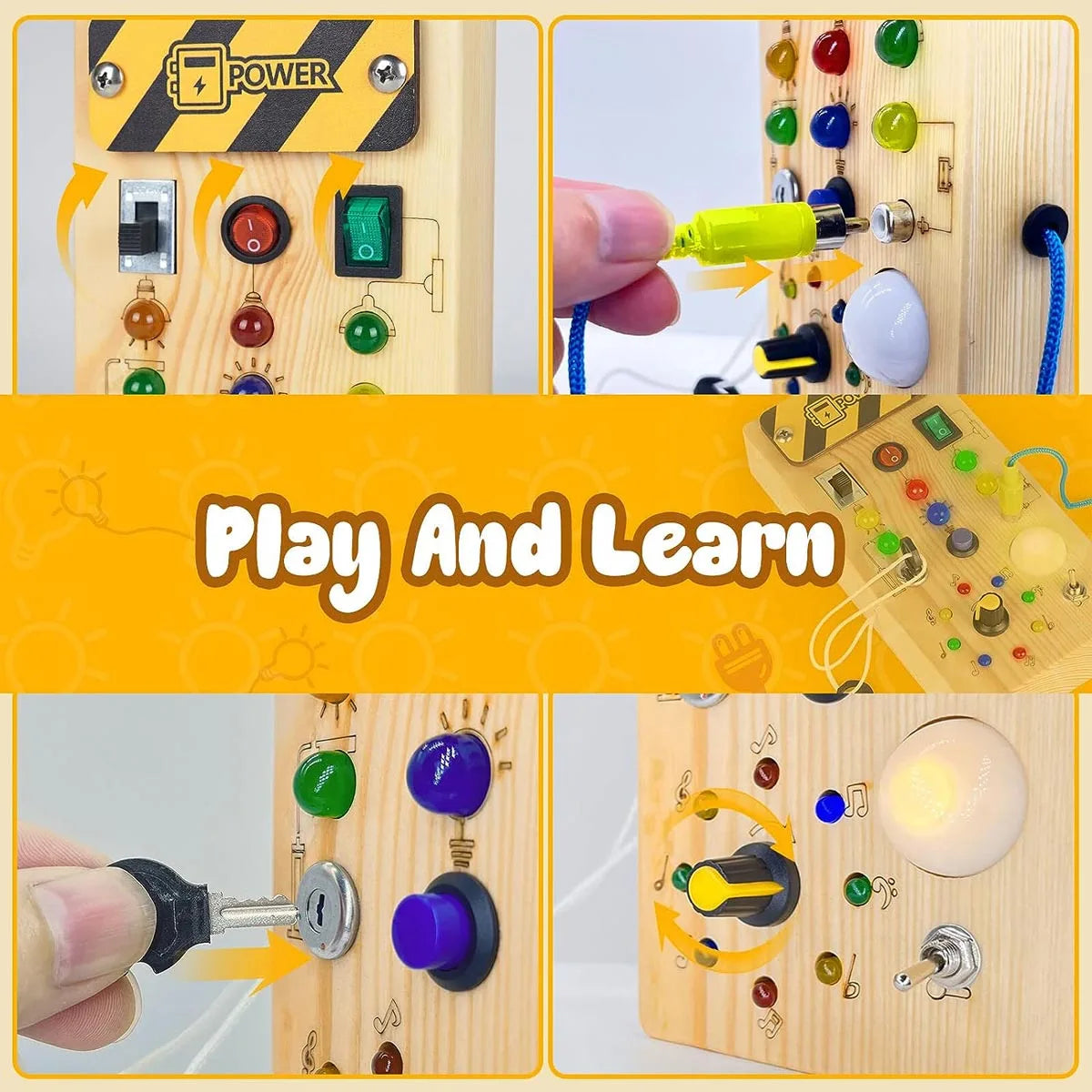 Montessori Busy Board with LED Light Switch for 2-4 Years Old Montessori Busy Board Sensory Toys Gifting By Julia M