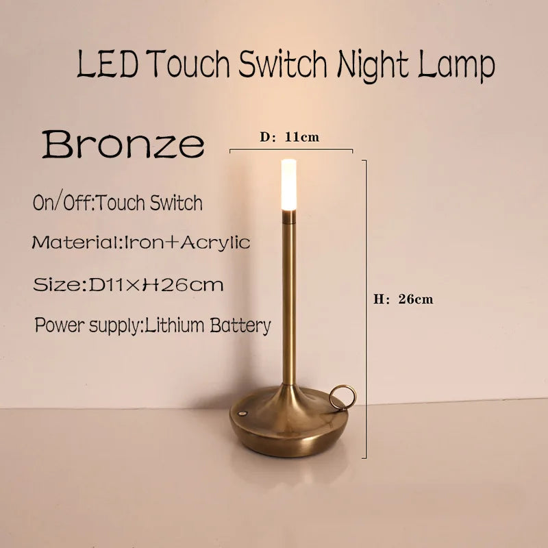 Table lamp for bedroom Rechargeable Wireless touch lamp Camping candle Creative lamp rechargeable USB-C desk lamp gifting by julia m bronze