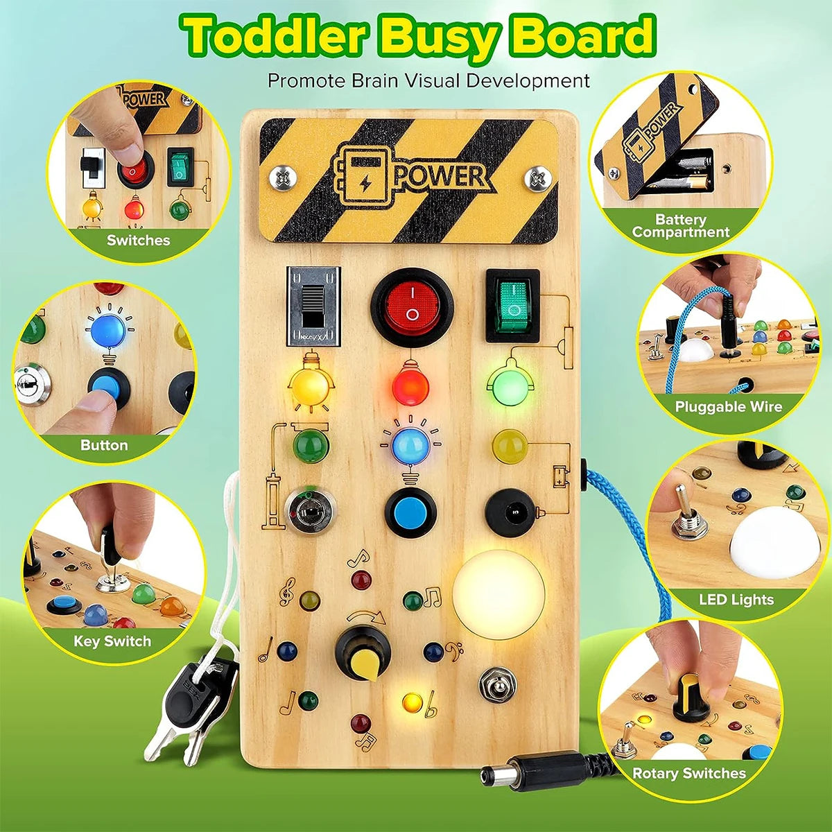 Montessori Busy Board with LED Light Switch for 2-4 Years Old Montessori Busy Board Sensory Toys Gifting By Julia M