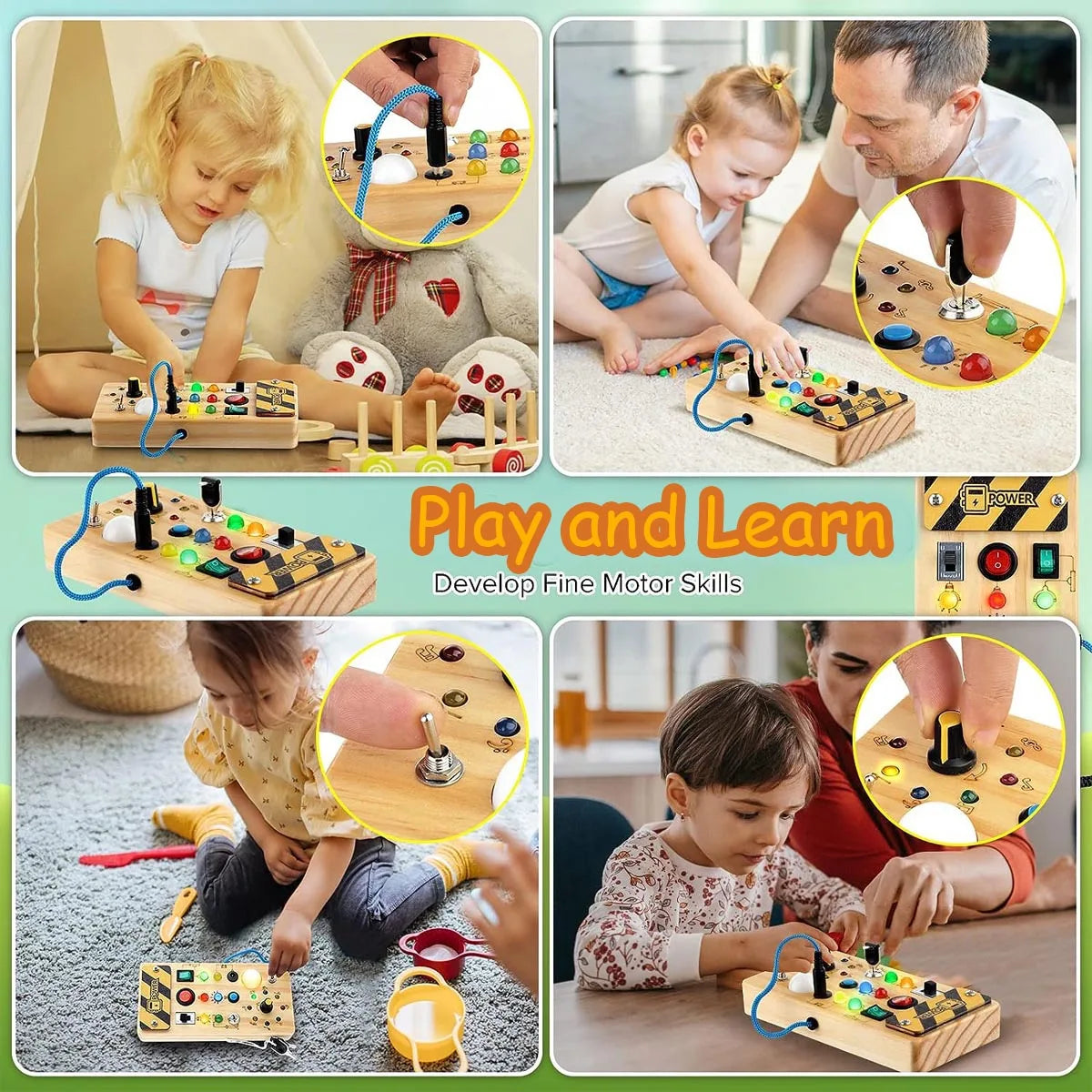 Montessori Busy Board with LED Light Switch for 2-4 Years Old Montessori Busy Board Sensory Toys Gifting By Julia M