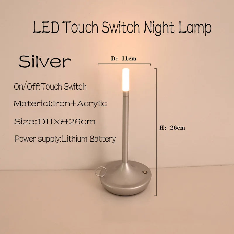 Table lamp for bedroom Rechargeable Wireless touch lamp Camping candle Creative lamp rechargeable USB-C desk lamp gifting by julia m silver