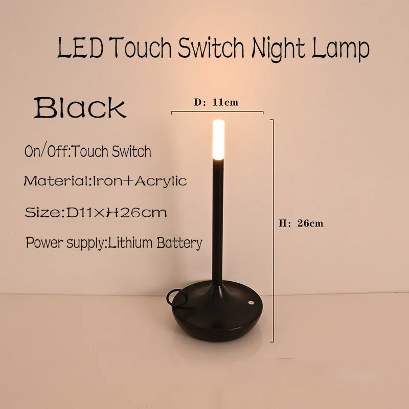 Table lamp for bedroom Rechargeable Wireless touch lamp Camping candle Creative lamp rechargeable USB-C desk lamp gifting by julia m black