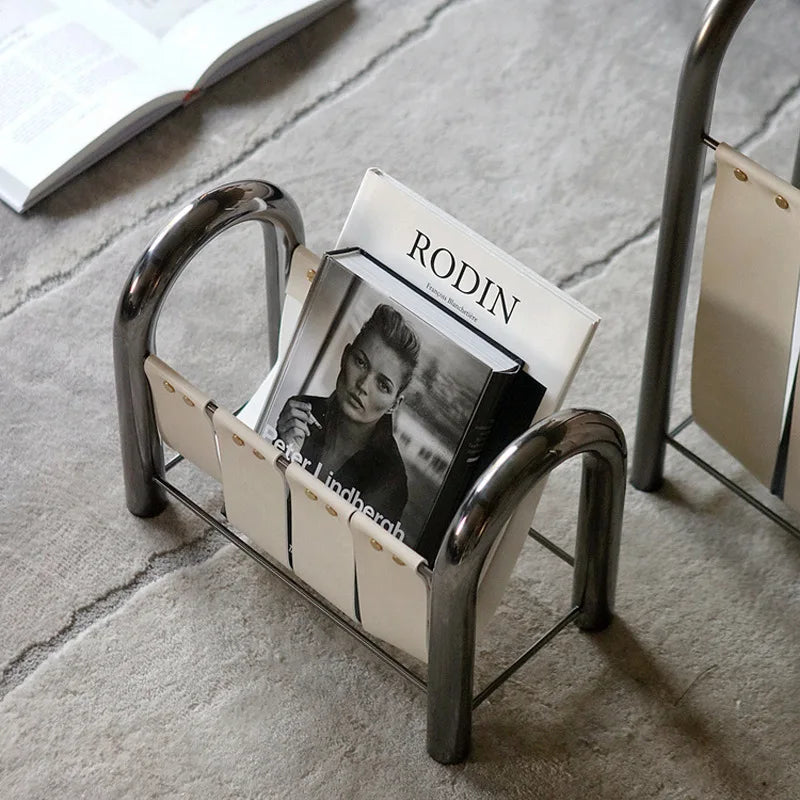 Modern Luxury Metal Leather Magazine Rack Bookshelf Home Decoration Ornaments Bookshelf Model Division Housewarming Gift Gifting By Julia M