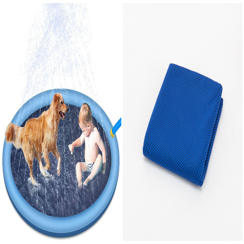 Luxury Pet Water Spray Splash Pad for Kids & Pets🐾 Pet Dog Pool Summer Outdoor Water Toys Gifting By Julia M Blue170cm with towel
