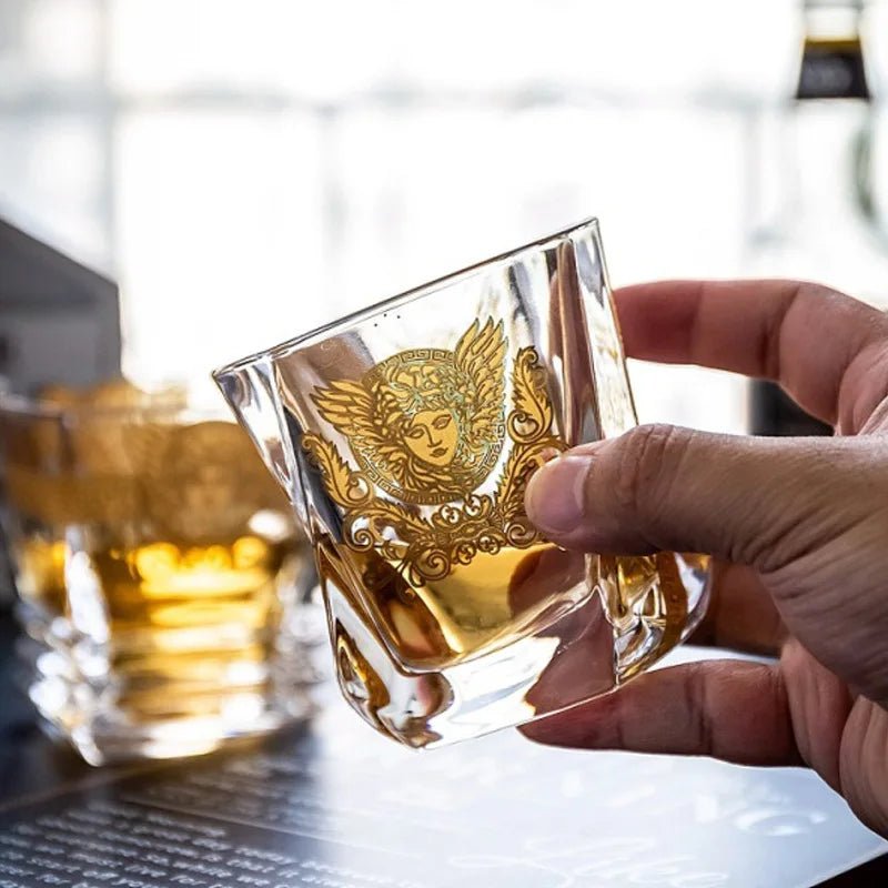 Creative Crystal Whiskey Cup Medusa Gold Portrait Wine Foreign Wine Multi functional Beer Water Cup Gifting By Julia M