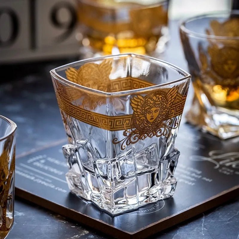 Creative Crystal Whiskey Cup Medusa Gold Portrait Wine Foreign Wine Multi functional Beer Water Cup Gifting By Julia M