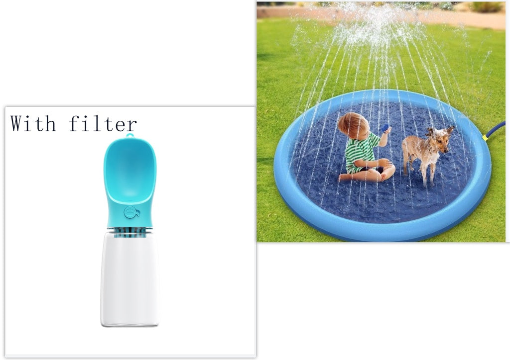Luxury Pet Water Spray Splash Pad for Kids & Pets🐾 Pet Dog Pool Summer Outdoor Water Toys Gifting By Julia M Blue PAD150cm and Bottle 550ml
