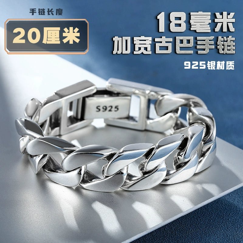 Lantern Ring Cuban Sterling Silver Fashionmonger Personalized Men's Bracelet Gifting By Julia M 18mm Press buckle 20cm weighs about 126 grams