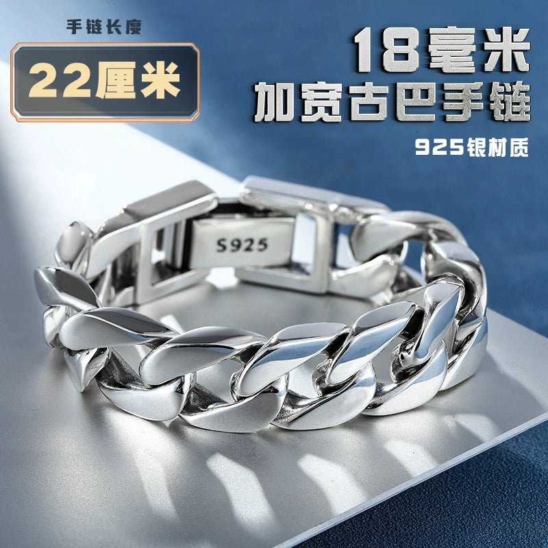 Lantern Ring Cuban Sterling Silver Fashionmonger Personalized Men's Bracelet Gifting By Julia M 18mm Press buckle 22cm weighs about 147 grams