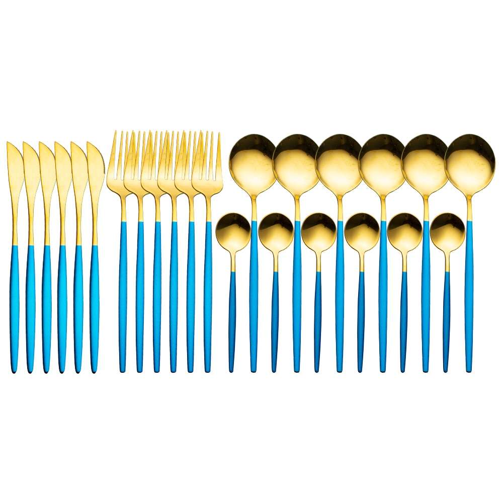 24pcs Gold Dinnerware Set Stainless Steel Dinnerware Sets Gifting By Julia M Blue gold China