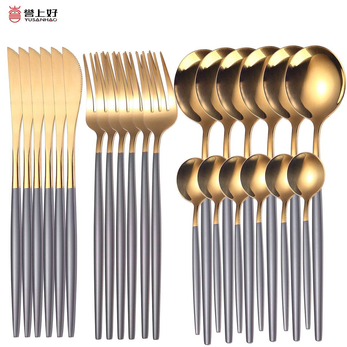 24pcs Gold Dinnerware Set Stainless Steel Dinnerware Sets Gifting By Julia M Gray gold China
