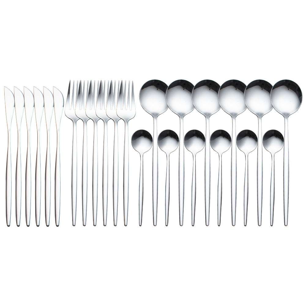 24pcs Gold Dinnerware Set Stainless Steel Dinnerware Sets Gifting By Julia M silver China