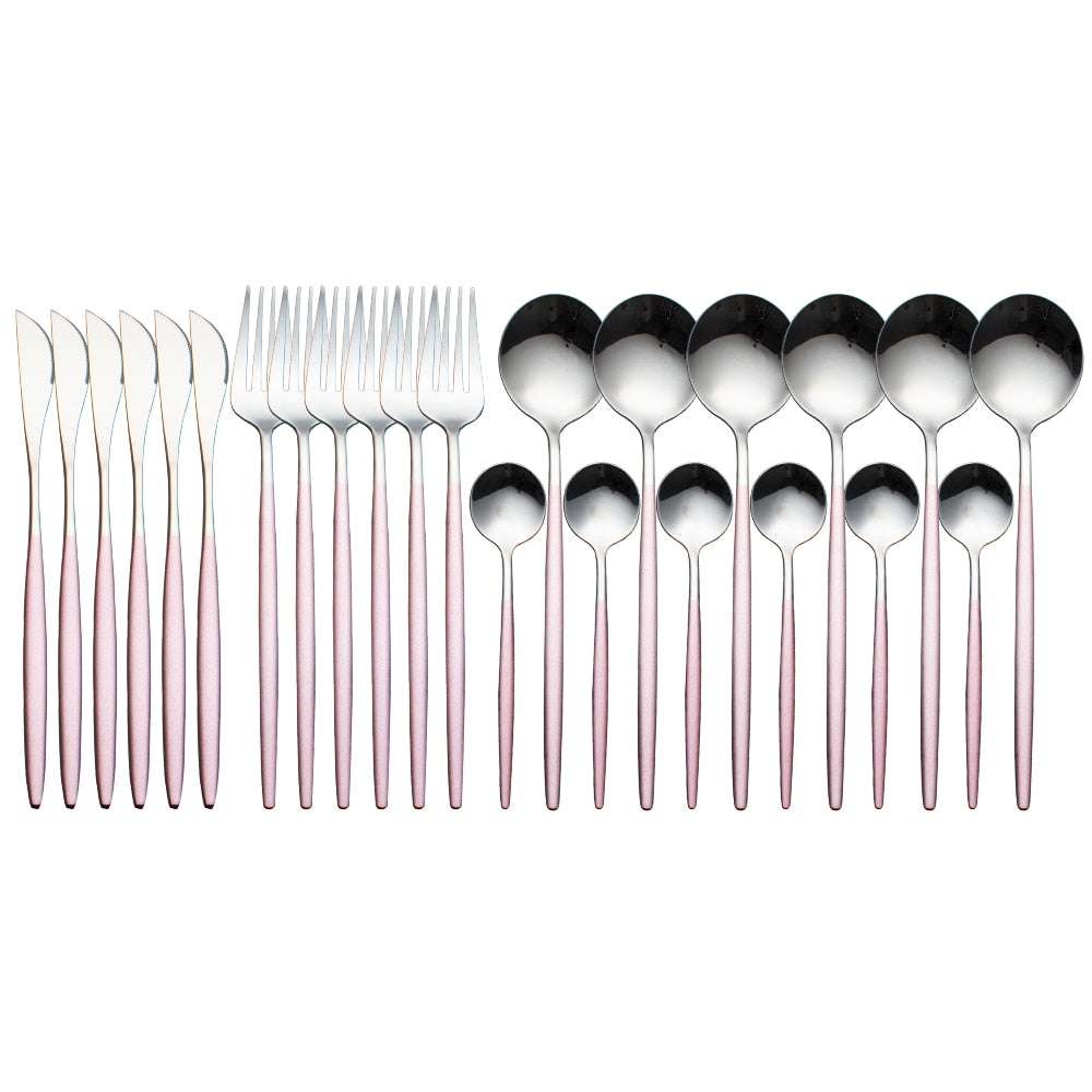24pcs Gold Dinnerware Set Stainless Steel Dinnerware Sets Gifting By Julia M Pink silver China
