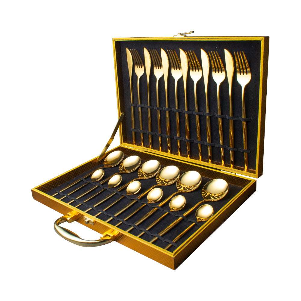 24pcs Gold Dinnerware Set Stainless Steel Dinnerware Sets Gifting By Julia M gold Add box China