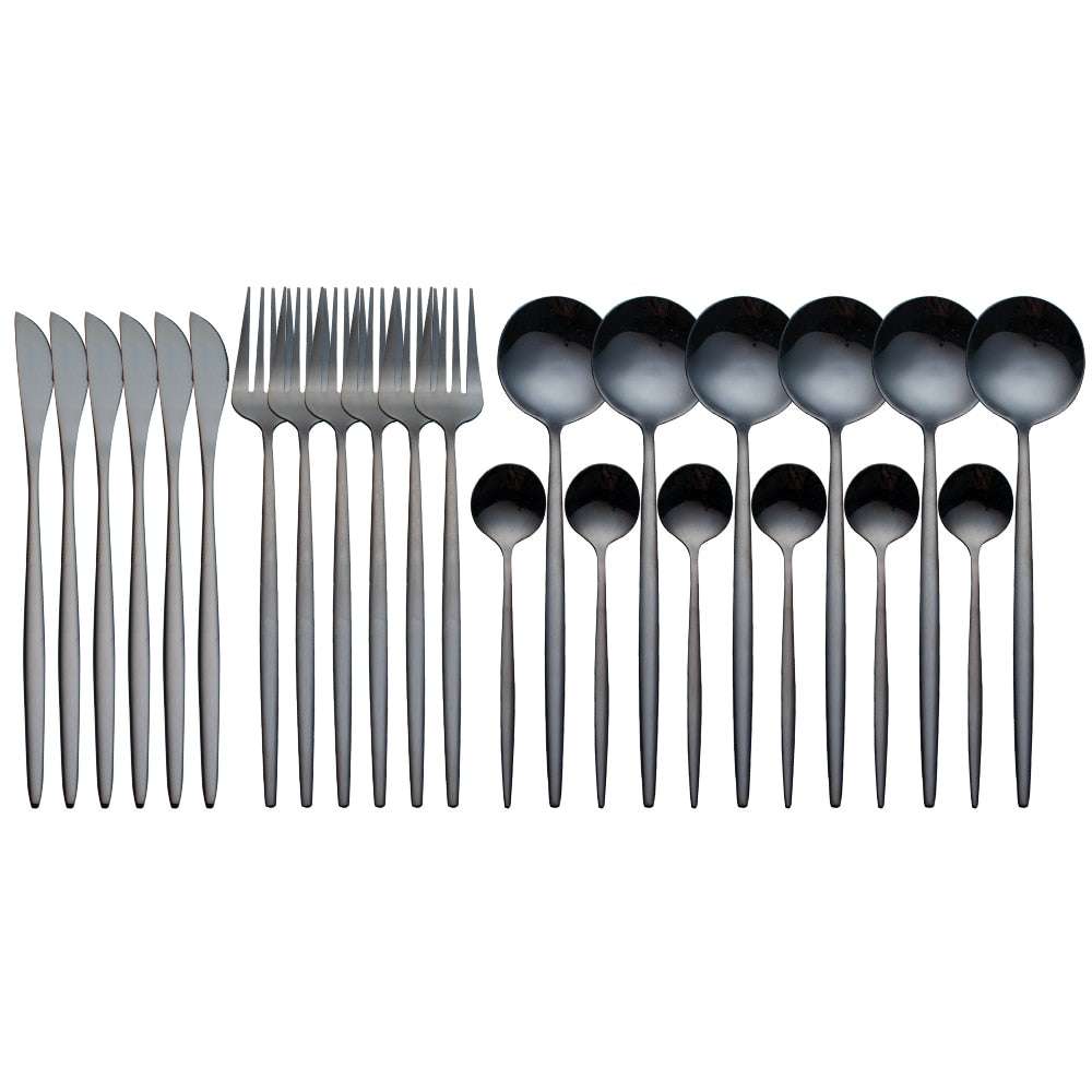 24pcs Gold Dinnerware Set Stainless Steel Dinnerware Sets Gifting By Julia M black China