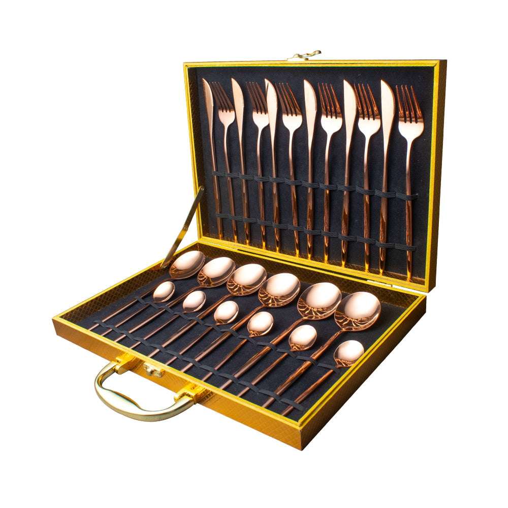 24pcs Gold Dinnerware Set Stainless Steel Dinnerware Sets Gifting By Julia M Rose gold Add box China