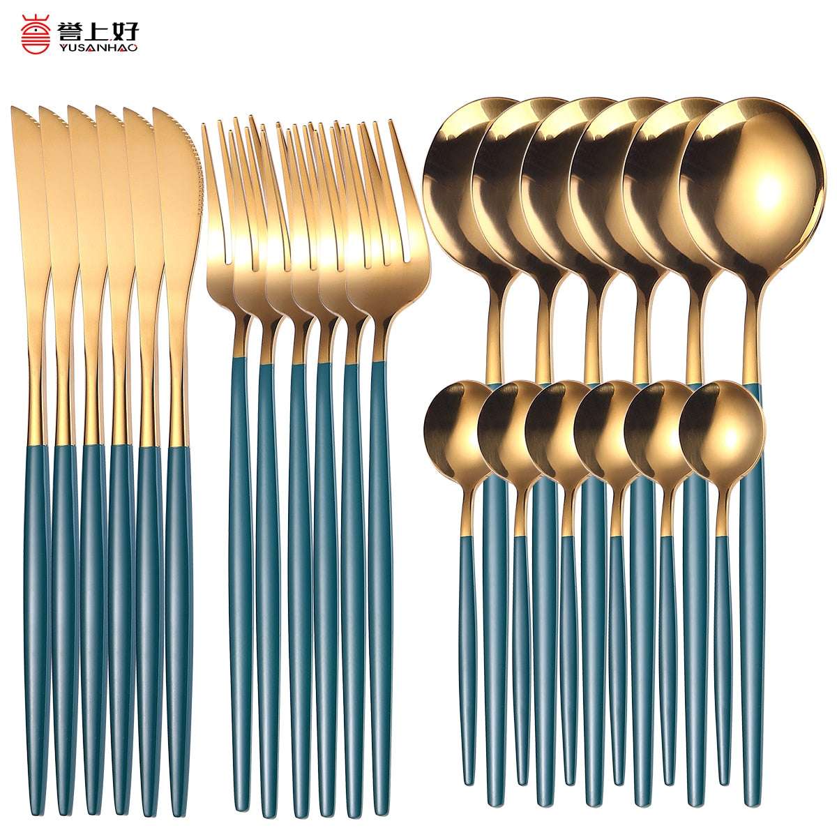 24pcs Gold Dinnerware Set Stainless Steel Dinnerware Sets Gifting By Julia M Green gold China