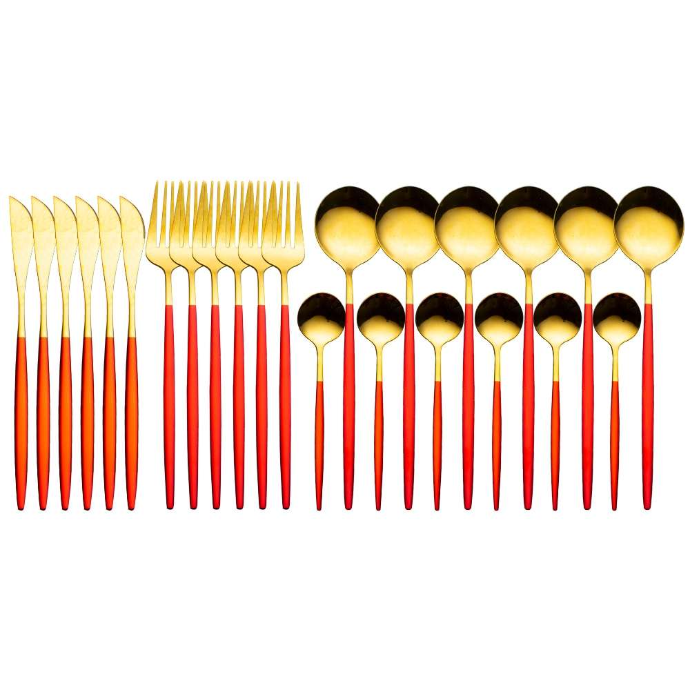 24pcs Gold Dinnerware Set Stainless Steel Dinnerware Sets Gifting By Julia M red gold China