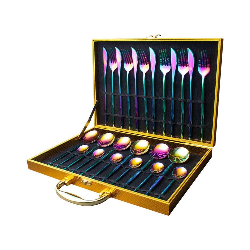24pcs Gold Dinnerware Set Stainless Steel Dinnerware Sets Gifting By Julia M Rainbow Add box China