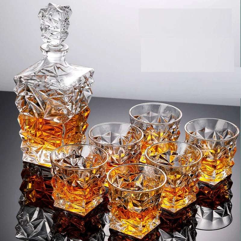 7PC Elegant Glass Wine Decanter Set whiskey glass sets Gifting By Julia M