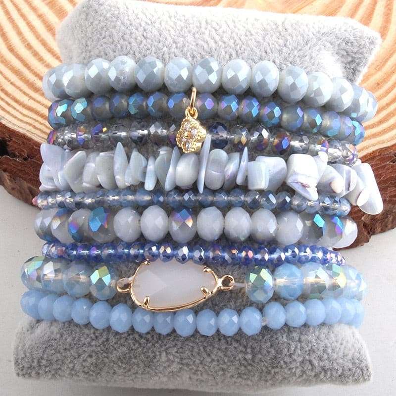 9pc Designer Beaded Bracelet Set Bracelets Gifting By Julia M gray 18.5cm
