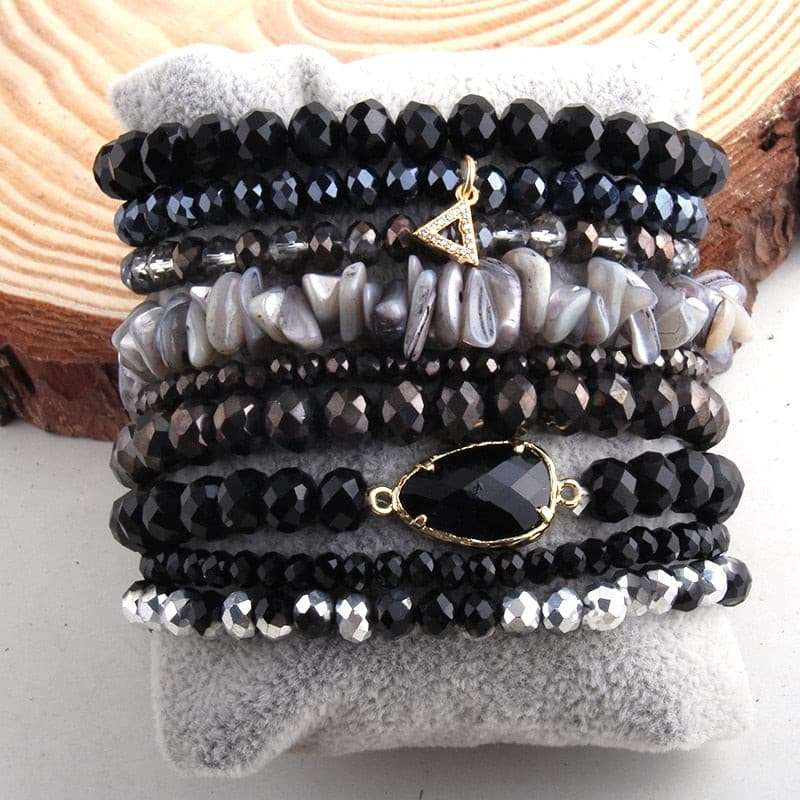 9pc Designer Beaded Bracelet Set Bracelets Gifting By Julia M black 18.5cm