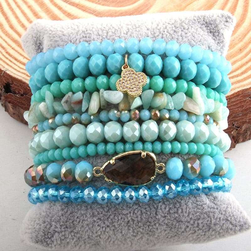 9pc Designer Beaded Bracelet Set Bracelets Gifting By Julia M Blue 18.5cm