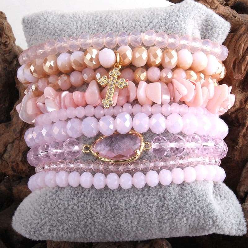 9pc Designer Beaded Bracelet Set Bracelets Gifting By Julia M Pink 18.5cm