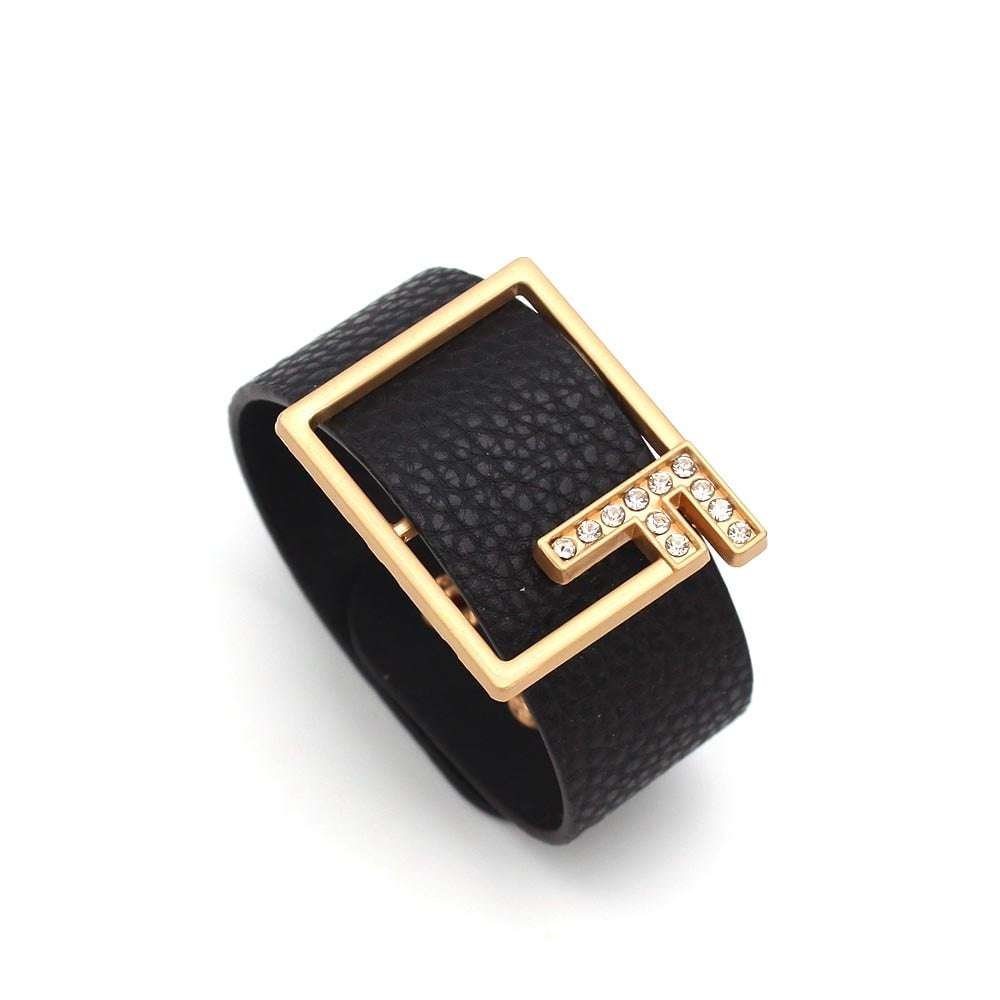 Black & Gold Crystal Leather Bracelet Bracelets gifting by julia m Default Title