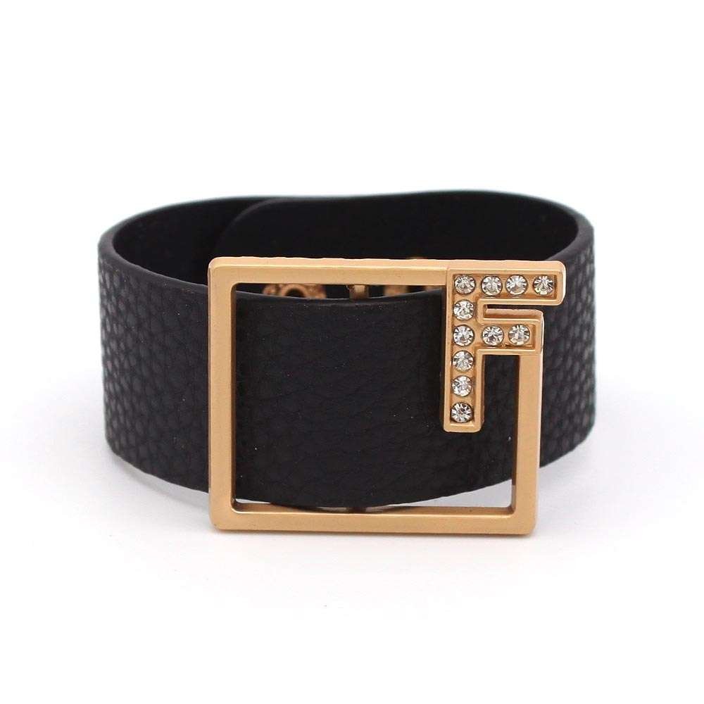 Black & Gold Crystal Leather Bracelet Bracelets gifting by julia m