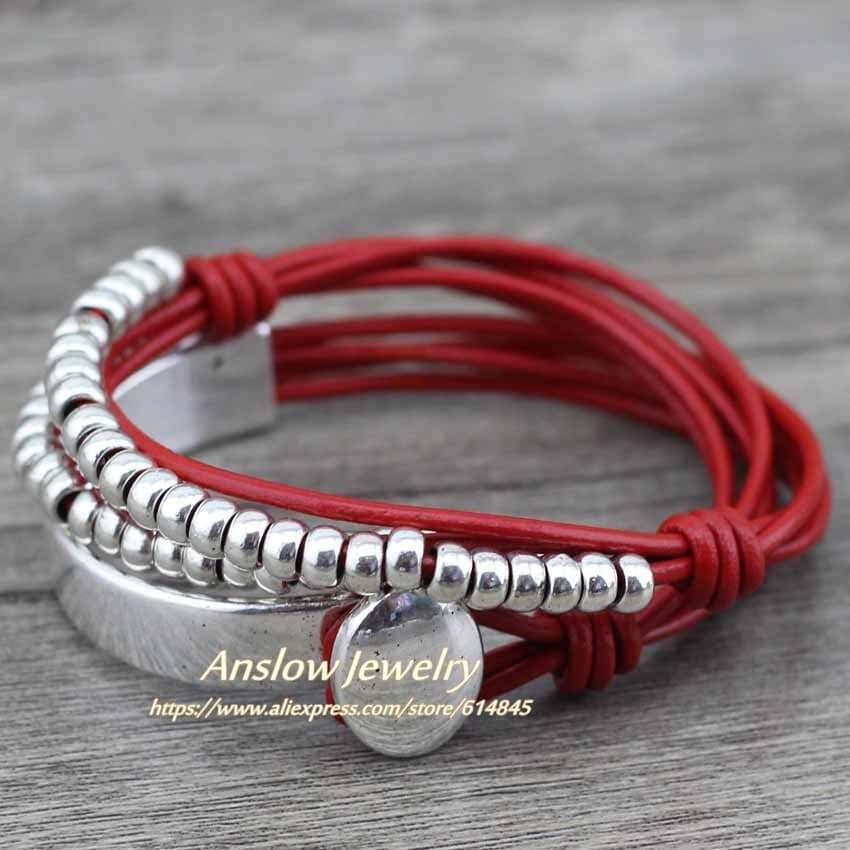 Bohemian Vintage Handmade Multilayer Wrap Leather Bracelet bracelets gifting by julia m red