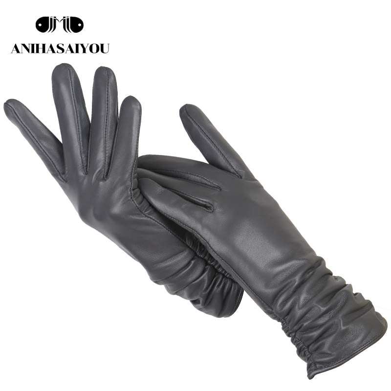 Classic Pleated Genuine Leather Gloves Gloves gifting by julia m Dark gray 6.5