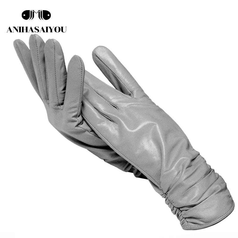 Classic Pleated Genuine Leather Gloves Gloves gifting by julia m Gray 6.5