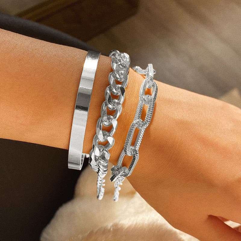 Cuban Chain Bracelets Set Bracelets gifting by julia m S21-Silver