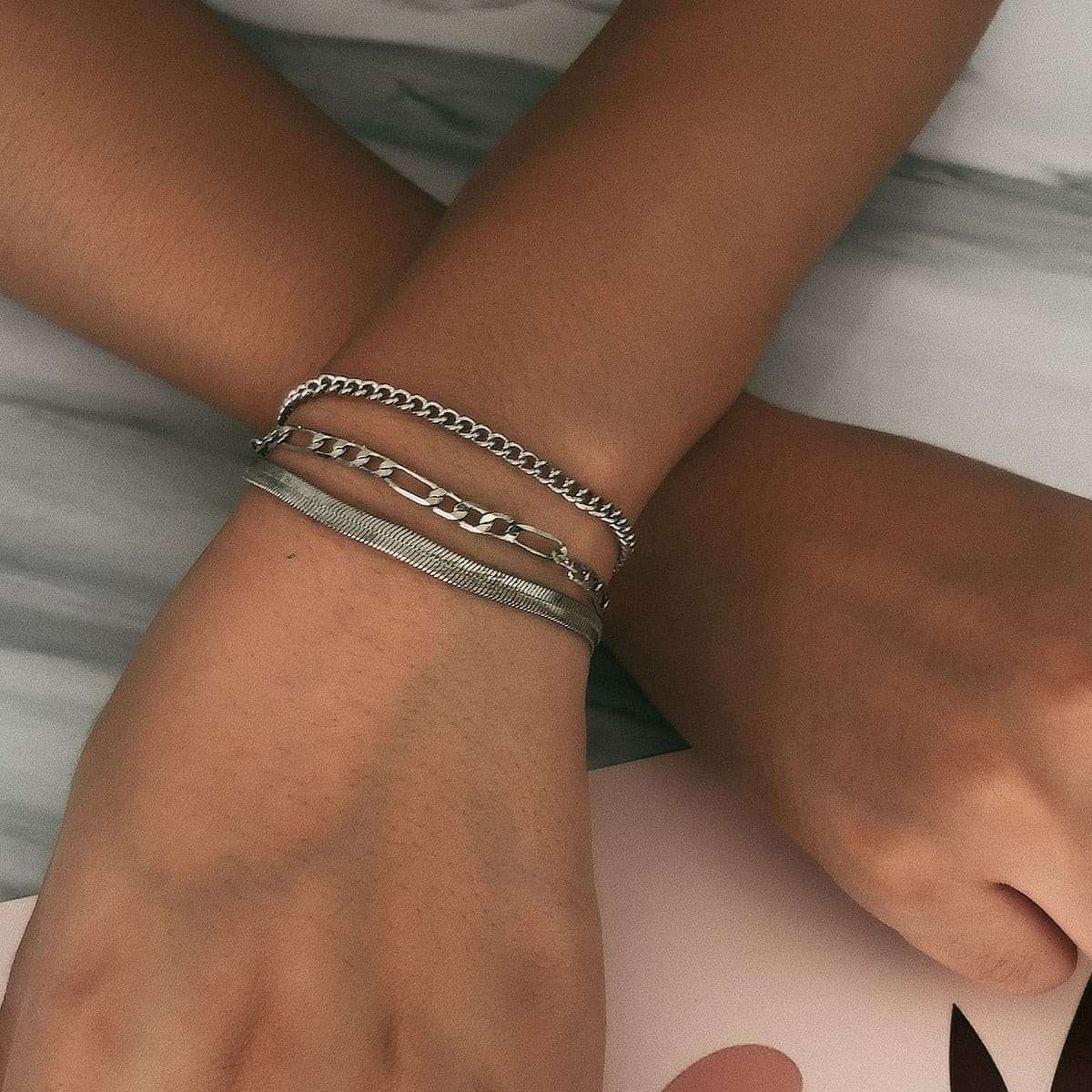 Cuban Chain Bracelets Set Bracelets gifting by julia m S4-Silver