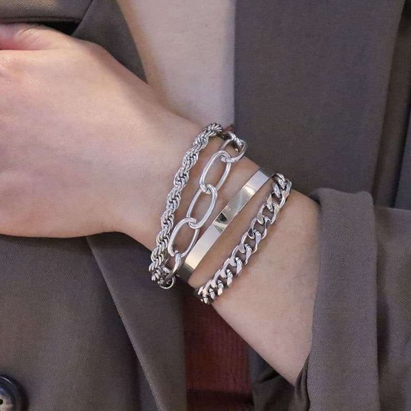 Cuban Chain Bracelets Set Bracelets gifting by julia m S1-Silver