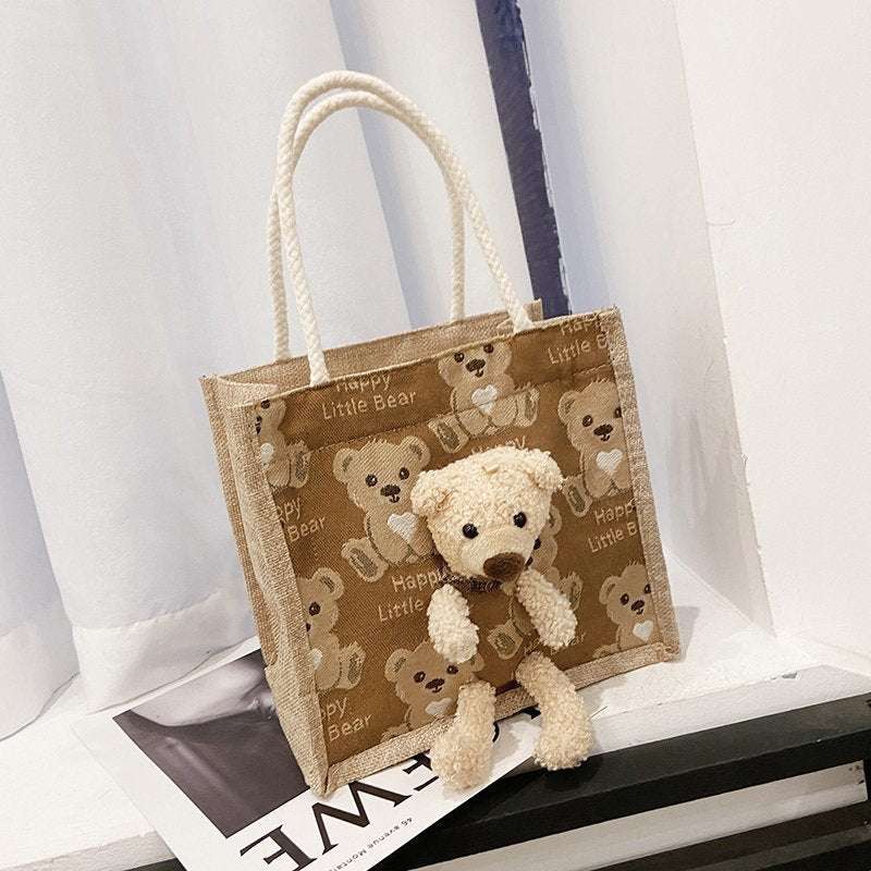 Cuddly Bear Canvas Tote Handbags gifting by julia m SKU-7