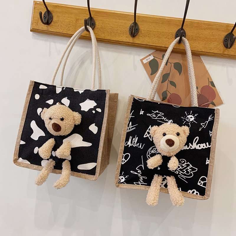 Cuddly Bear Canvas Tote Handbags gifting by julia m