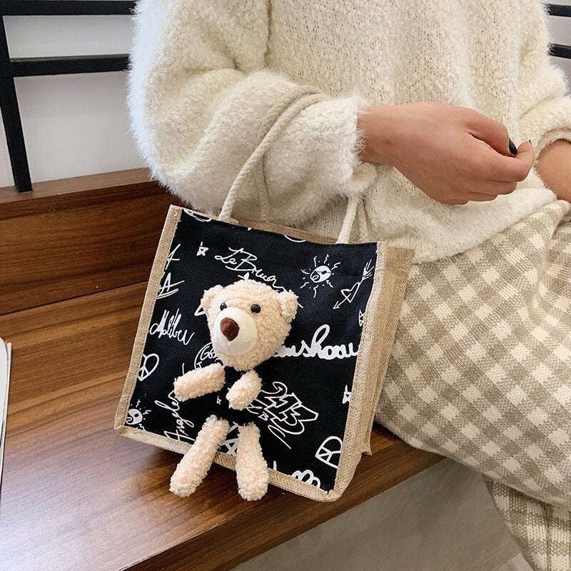 Cuddly Bear Canvas Tote Handbags gifting by julia m